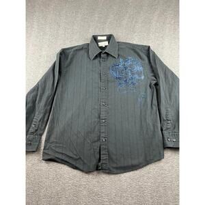 Eighty Eight Mens Button Up Shirt Blue Embroidered Design Size Large